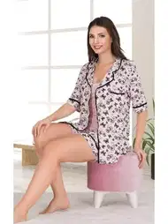 Önden Düğmeli Pembe Şort Pijama Takımı Lady 20213