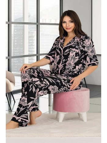 Pembe Çiçek Desenli Askılı 3'lü Pijama Takımı Lady 20001