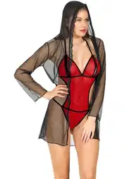 Kırmızı Dantel Detaylı Bodysuit Gecelik Sistina 1370