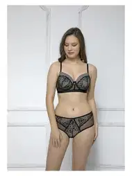Siyah Dantel Detaylı Desteksiz Sütyen Takımı Moonlight 2186