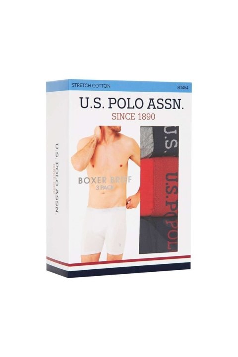 Pamuklu Esnek Bel Lastiği 3 Lü Uzun Paçalı Boxer U.S. Polo Assn. 80454 - Gri-Lacivert-Kırmızı