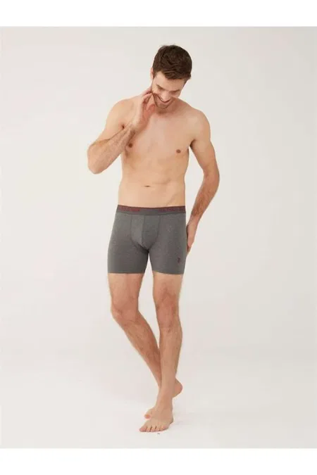 Pamuklu Esnek Bel Lastiği 3 Lü Uzun Paçalı Boxer U.S. Polo Assn. 80454 - Gri-Lacivert-Kırmızı