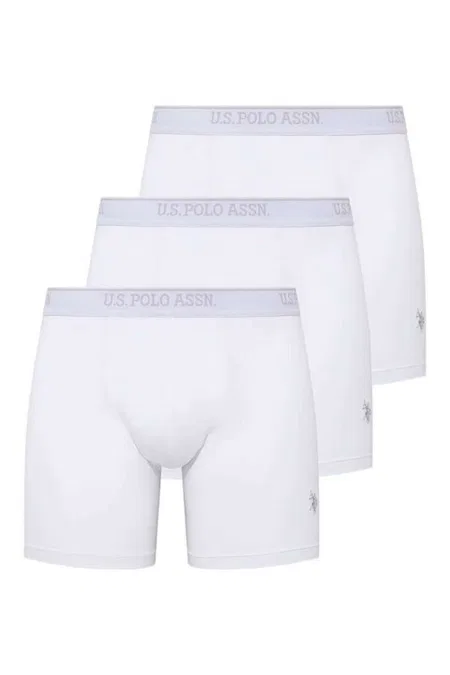 Pamuklu Esnek Bel Lastiği 3 Lü Uzun Paçalı Boxer U.S. Polo Assn. 80454 - Beyaz
