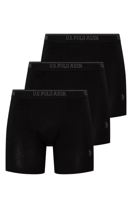 Pamuklu Esnek Bel Lastiği 3 Lü Uzun Paçalı Boxer U.S. Polo Assn. 80454 - Siyah