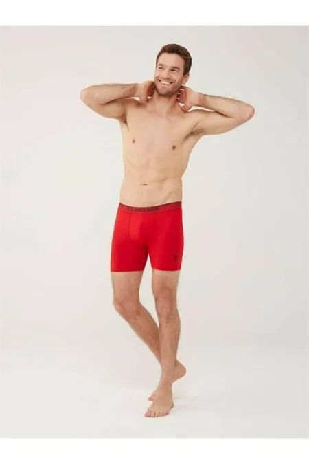 Pamuklu Esnek Bel Lastiği 3 Lü Uzun Paçalı Boxer U.S. Polo Assn. 80454 - Gri-Lacivert-Kırmızı