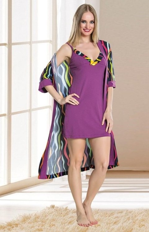 Lady Çiçek Desenli Pamuklu Pijama Takım Sabahlık Seti Lady 538