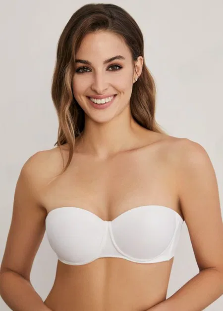 Silikon Bantlı Straplez Double Push-up Sütyen Eros 160 - Beyaz