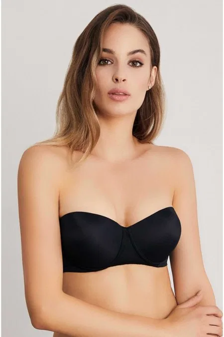 Silikon Bantlı Straplez Double Push-up Sütyen Eros 160 - Siyah