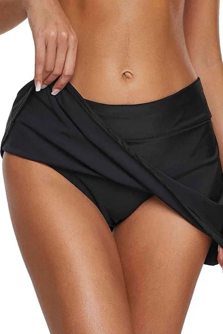 Angelsin Şık Etekli Bütün Bikini Alt Siyah - Siyah