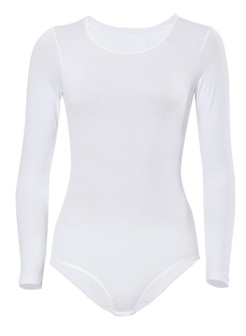 Pamuklu Elastan Tek Parça Uzun Kol Body Anıt 4058 - Beyaz