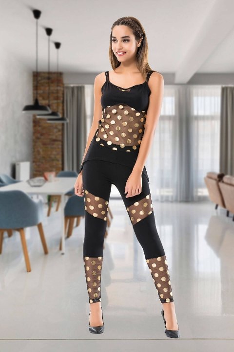 Yüksek Bel Esnek Kadın Tayt Takım Derya 1501 - Siyah