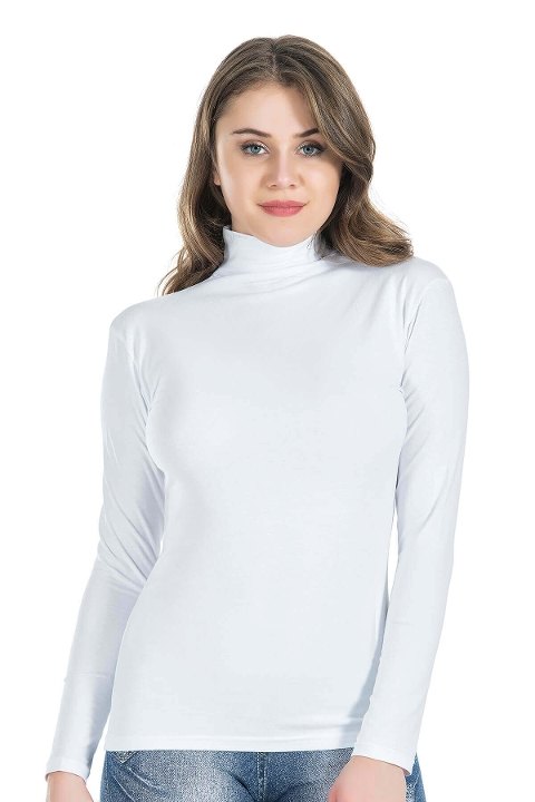 Balıkçı Yaka Uzun Kol Body Esnek Kumaş Derya 245 - Beyaz