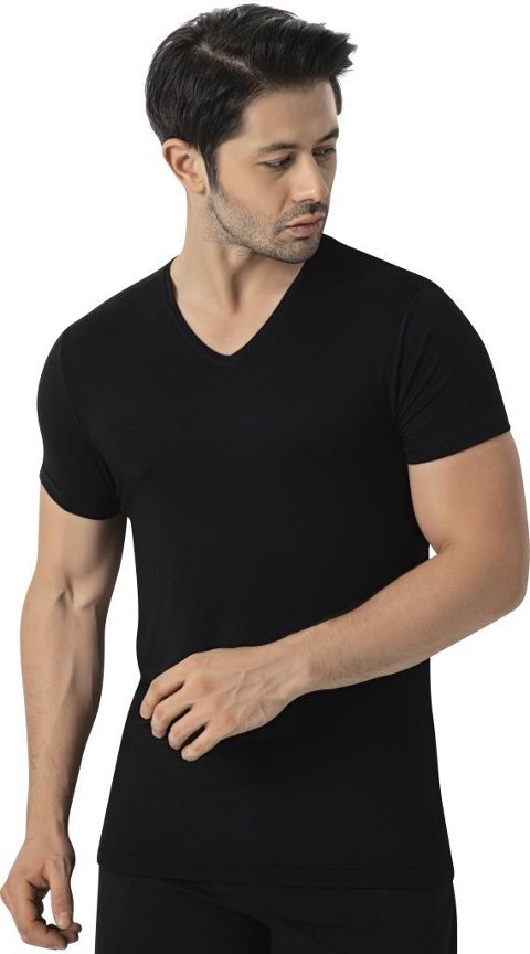 Bambu V Yaka Kısa Kollu Atlet Lüx DRM 3905 - 2