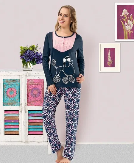 Derya Kurşun Baskılı Yumuşak Kadın Pijama Takımı Derya 814