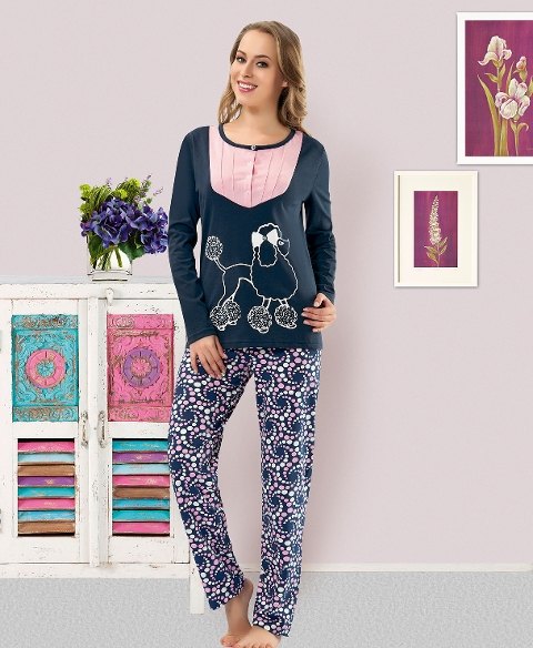 Derya Kurşun Baskılı Yumuşak Kadın Pijama Takımı Derya 814