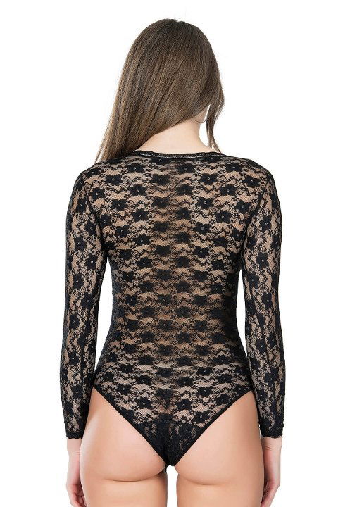 Dantel Detaylı Bisiklet Yaka Çıtçıtlı Body Derya Kurşun 327 - 2