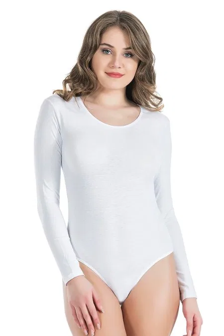 Bisiklet Yaka Uzun Kol Çıtçıtlı Kadın Body Derya 321 - Beyaz