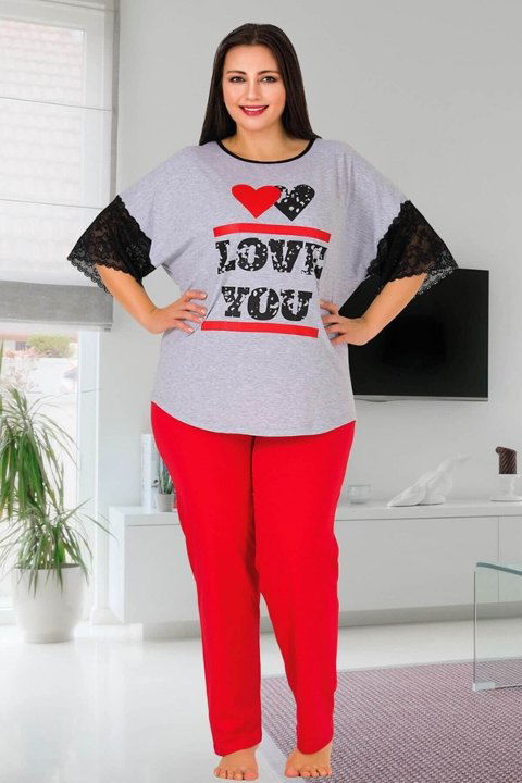 Büyük Beden Dantelli Pijama Takımı Kadın Lady 10818