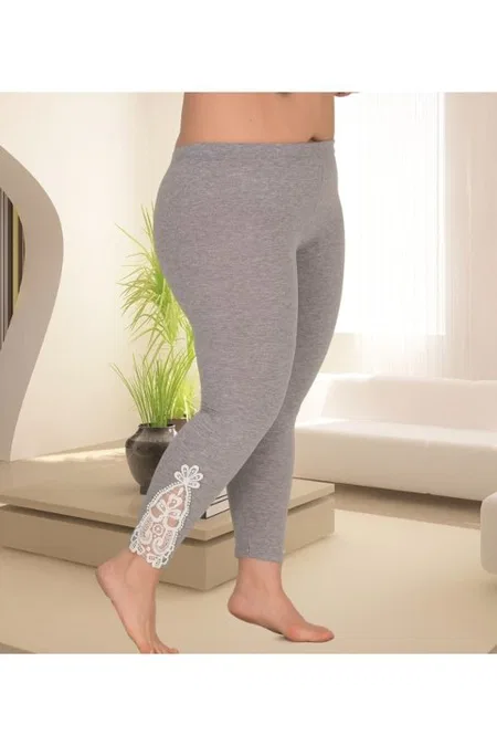Yüksek Bel Dantel Detaylı Uzun Tayt Lady 1113 - Gri