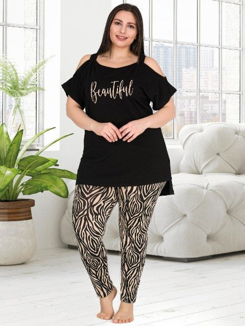 Büyük Beden Omuz Dekolte Tayt ve Tunik Takım Lady 10758