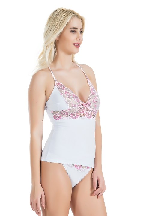 Çapraz Askılı Dantelli Atlet Takımı Derya 080 - Beyaz