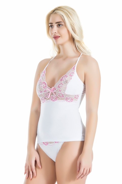 Çapraz Askılı Dantelli Atlet Takımı Derya 080 - Beyaz