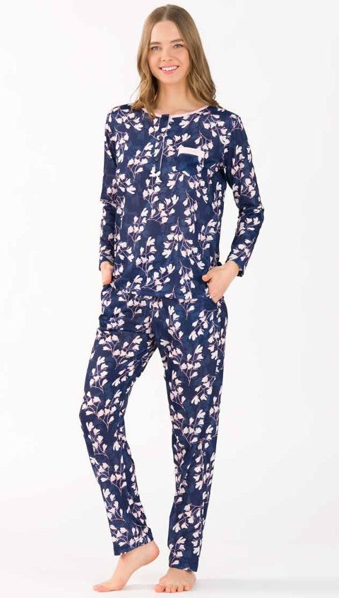 Yeni İnci Çiçek Desenli Pamuklu Uzun Kollu Pijama Takımı Yeni İnci 1755