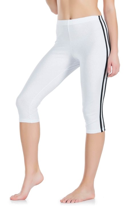 Yüksek Bel Esnek Kapri Tayt Derya 0534 - Beyaz