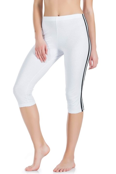 Yüksek Bel Esnek Kapri Tayt Derya 0534 - Beyaz