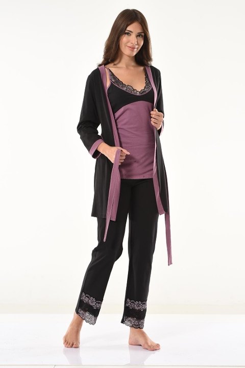 Dantel Detaylı Uzun Sabahlık Derya 1043 - Siyah