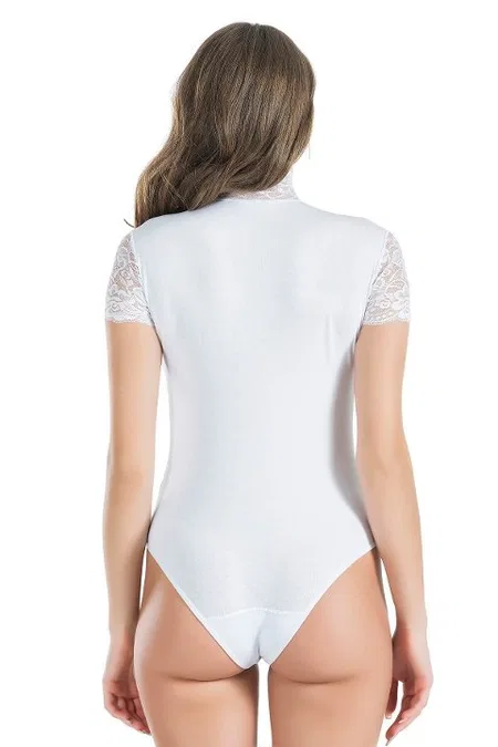 Dantel Detaylı Balıkçı Yaka Body Derya 330 - Beyaz