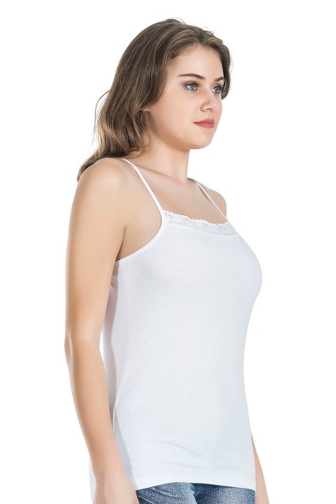 Dantelli Kadın Atlet Pamuklu Nefes Alabilir Derya 211 - Beyaz