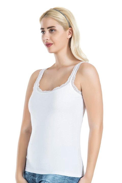 Dantel Detaylı Pamuklu Kadın Atlet Derya 214 - Beyaz