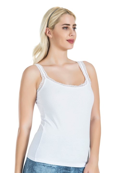 Dantel Detaylı Pamuklu Kadın Atlet Derya 214 - Beyaz