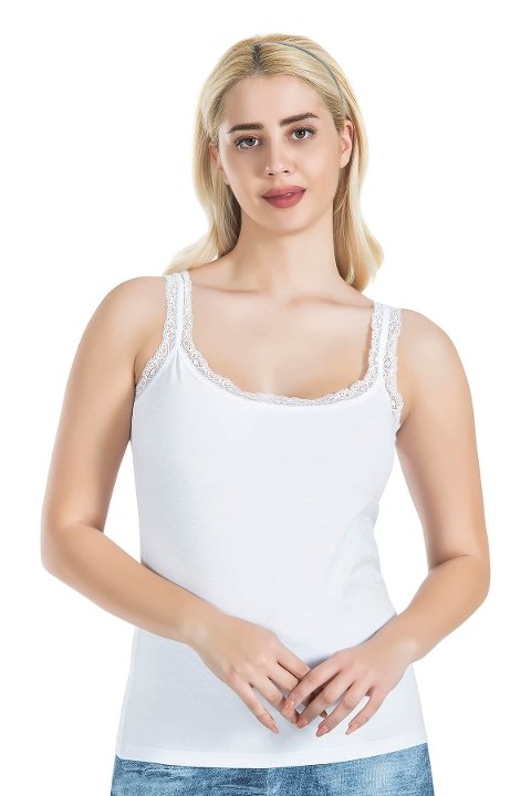 Dantel Detaylı Pamuklu Kadın Atlet Derya 214 - Beyaz