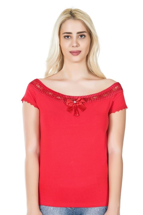 Dantel Detaylı Uzun Kollu Body Derya 259 - Kırmızı