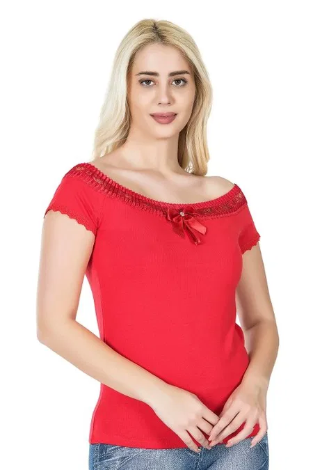 Dantel Detaylı Uzun Kollu Body Derya 259 - Kırmızı