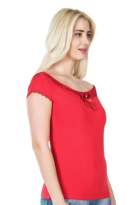 Dantel Detaylı Uzun Kollu Body Derya 259 - Kırmızı