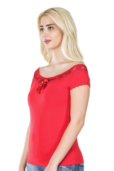 Dantel Detaylı Uzun Kollu Body Derya 259 - Kırmızı
