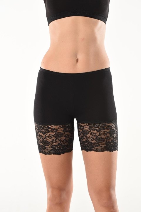 Dantelli Yüksek Bel Kısa Tayt Derya 496 - Siyah