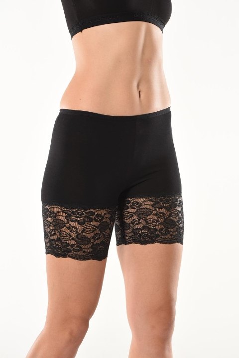 Dantelli Yüksek Bel Kısa Tayt Derya 496 - Siyah