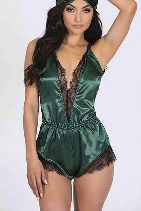 Dantelli Sırtı Çapraz Saten Şort Tulum For Dreams 8298