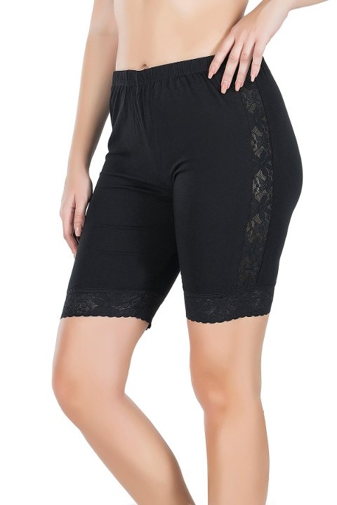 Yüksek Bel Dantelli Uzun Şort Kadın Derya 418 - Siyah