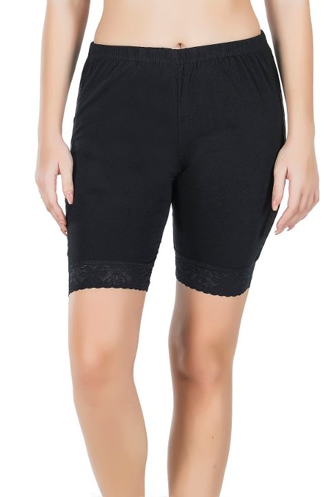 Yüksek Bel Dantelli Uzun Şort Kadın Derya 418 - Siyah