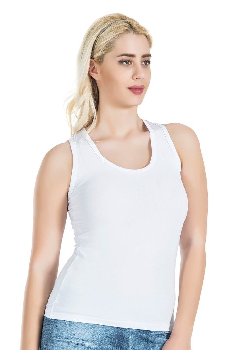 Dekolte Güpür Detaylı Kadın Atlet Derya 172 - Beyaz