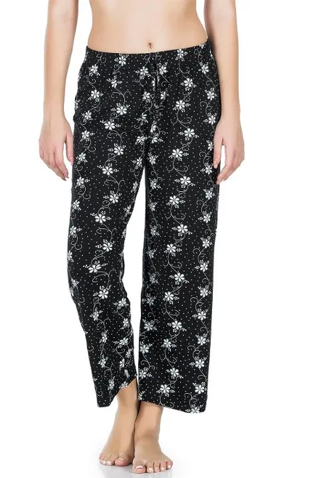 Desenli Geniş Paça Pantolon Hafif Kumaş Derya 025 - Siyah