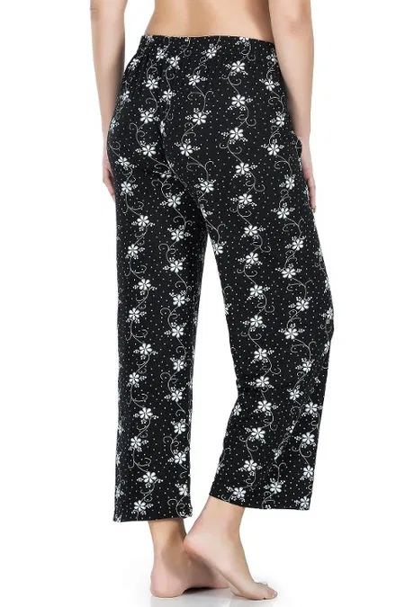 Desenli Geniş Paça Pantolon Hafif Kumaş Derya 025 - Siyah