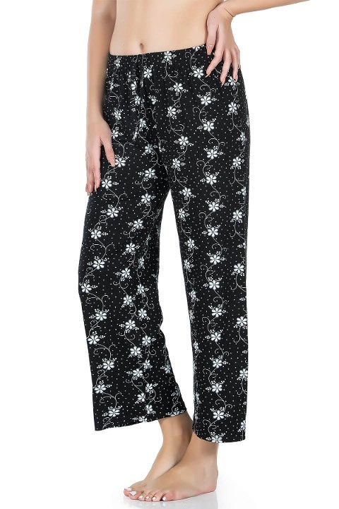 Desenli Geniş Paça Pantolon Hafif Kumaş Derya 025 - Siyah