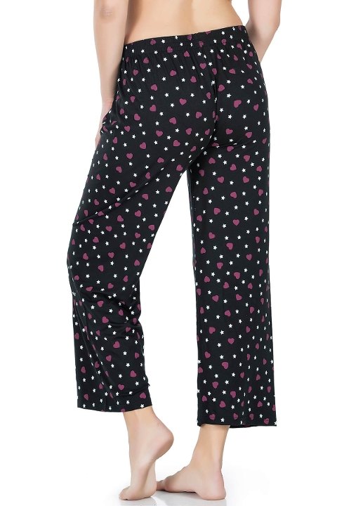 Desenli Geniş Paça Pantolon Nefes Alabilir Kumaş Derya 25 - Siyah