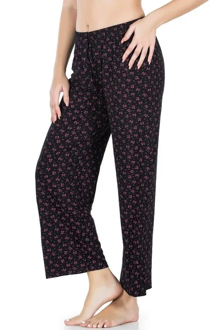 Desenli Geniş Paça Pantolon Derya 025 - Siyah